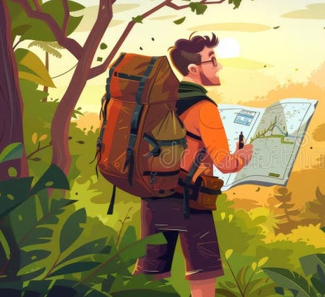 Runner checking a map on a ridge